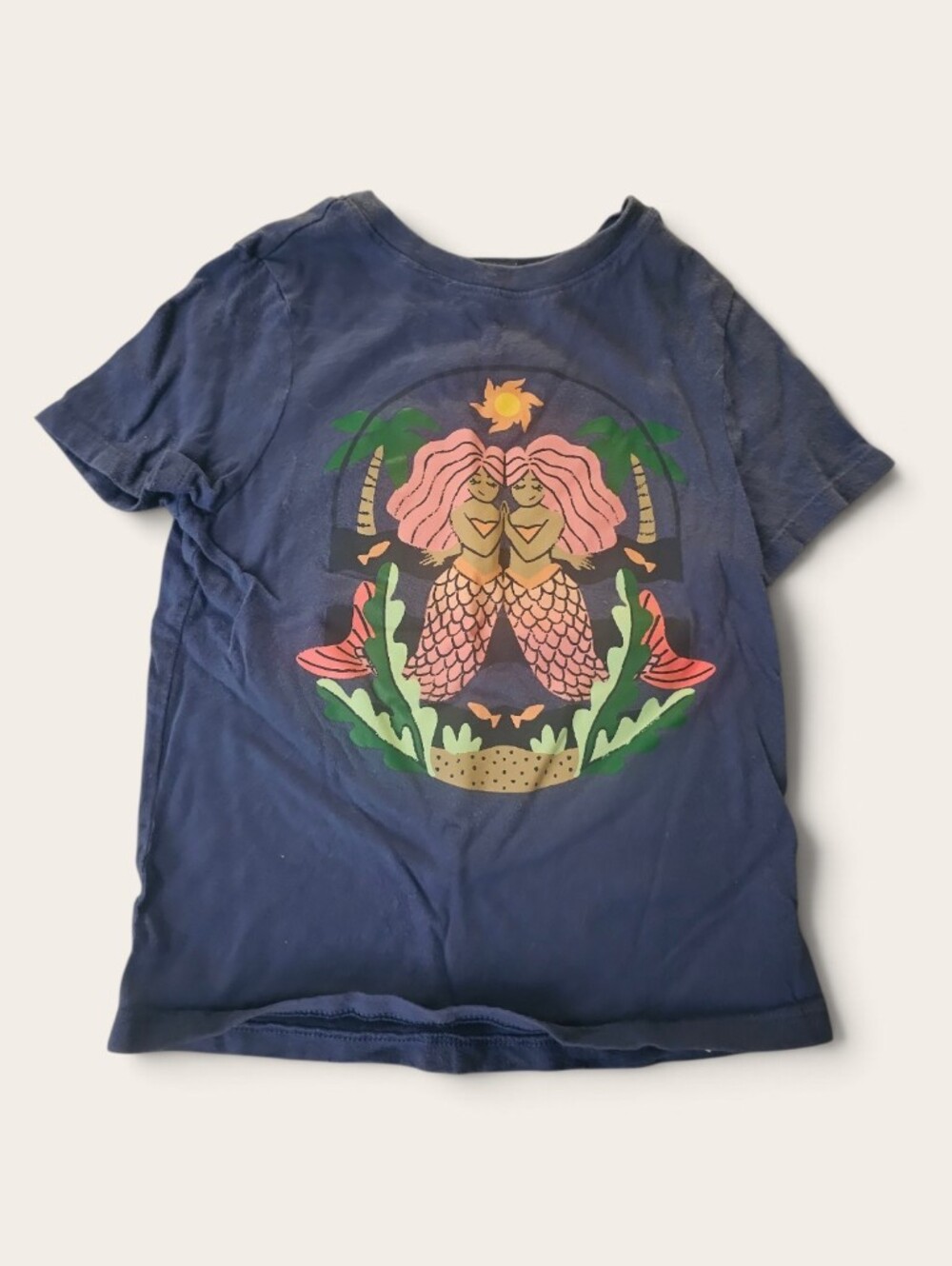 Old Navy Navy Short Sleeve Tee with Twin Mermaid Graphic